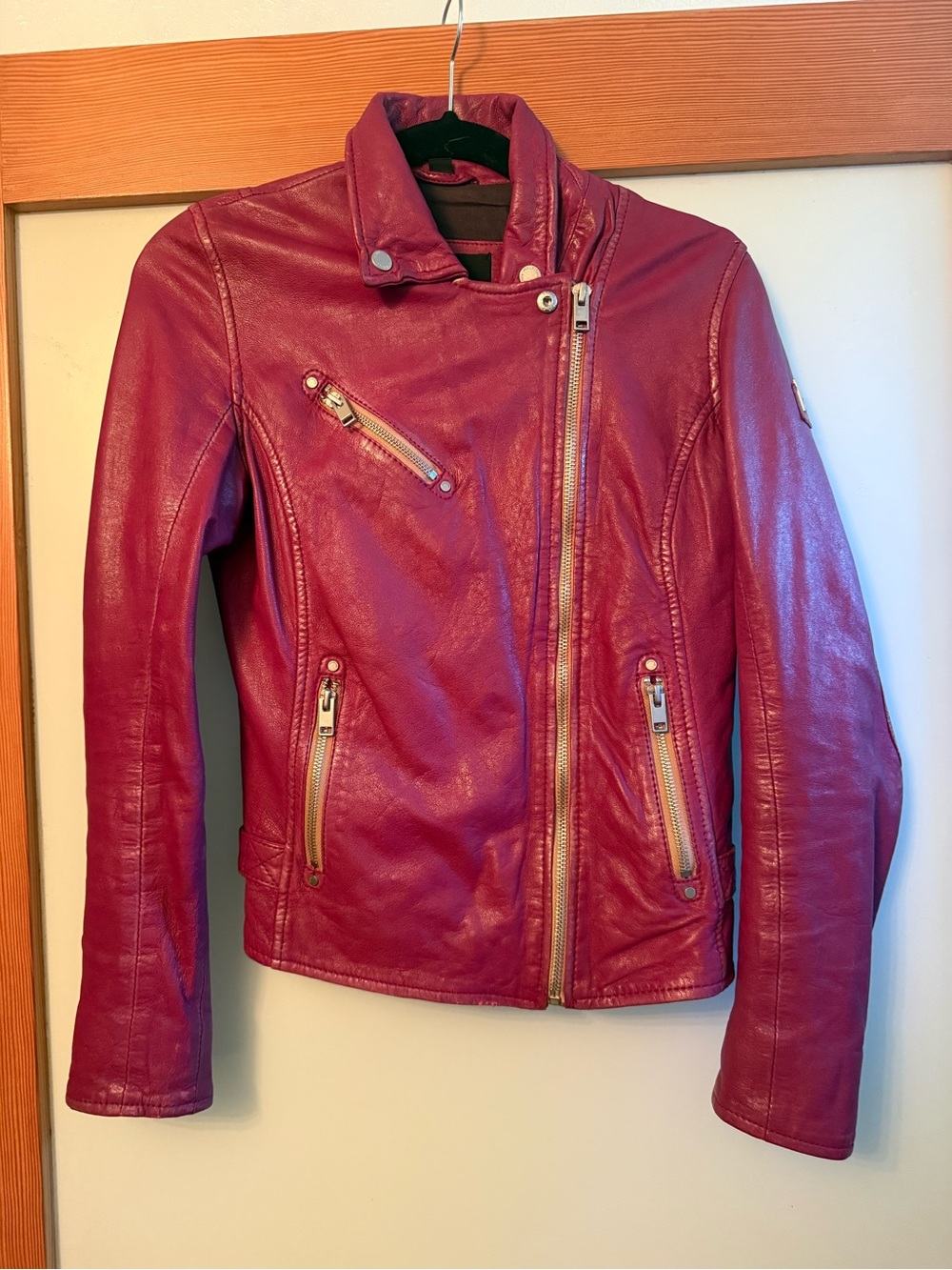 Mauritius Sofia 4 RF Berry Lamb Leather Moto Jacket